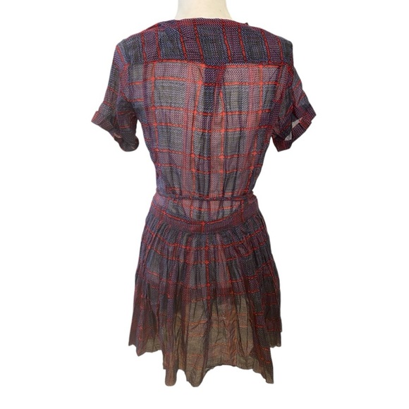 Free People One Sadie Semi Sheer Plaid Dress Size XS Tie Waist Button Down - Picture 4 of 7